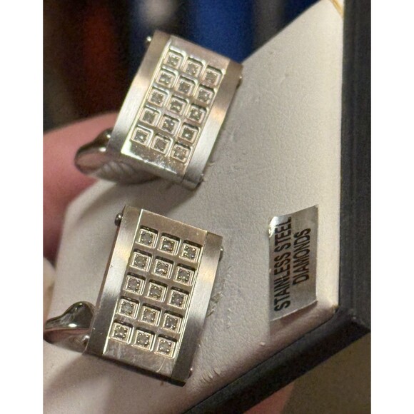 DAVID DONAHUE VINTAGE Diamonds Stainless Steel Silver Tone Cufflinks - Picture 15 of 16